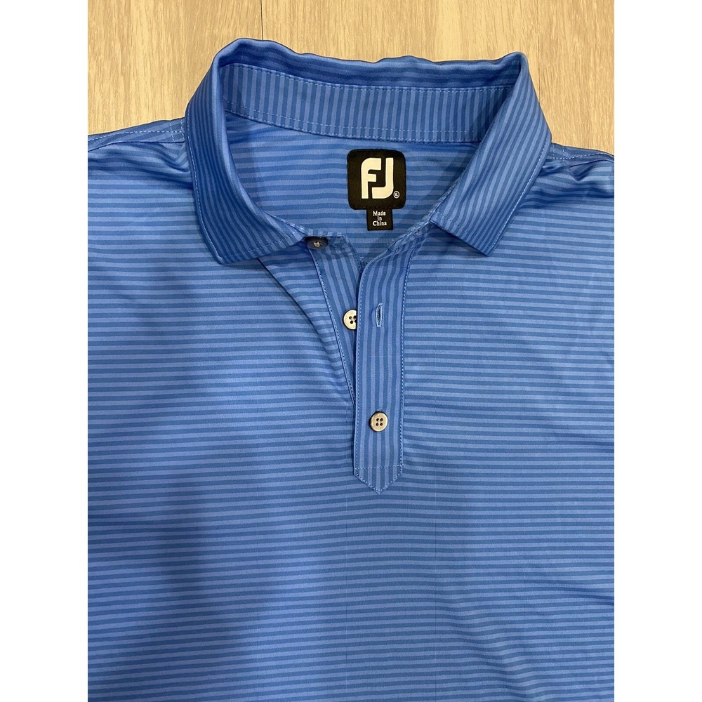 FootJoy FJ Performance Golf Polo Stevens Park Shirt Blue SS Stripe Men's XL EUC